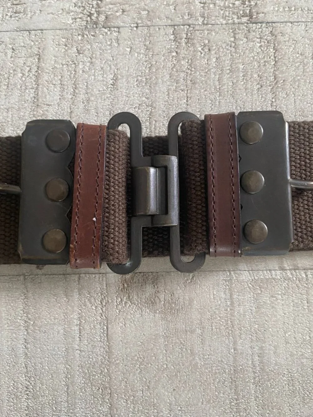 Vintage Military Style Brown Canvas Web Waist Belt